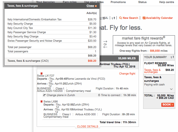 Aeroplan-FCO-ZRH-YUL